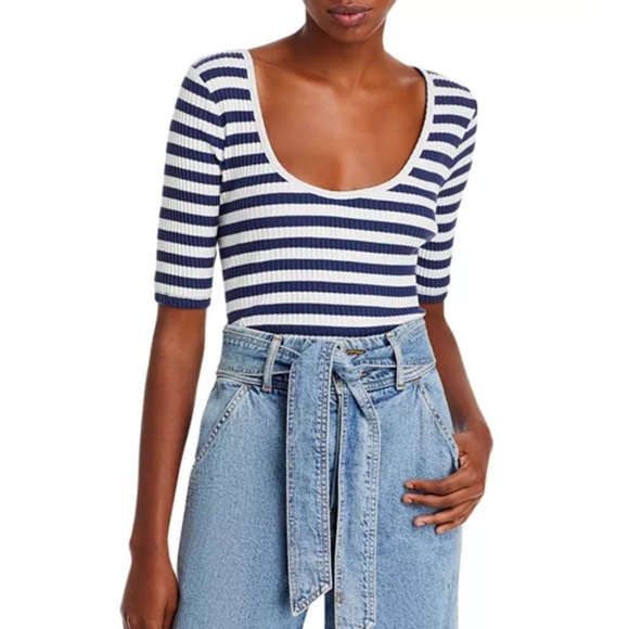 Veronica Beard Navy and White Striped Bodysuit - Picture 1 of 4